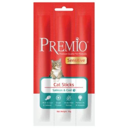 חטיף סטיק סנסטיב סלמון ודג קוד 15 גרם פרמיו – PREMIO