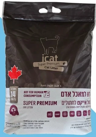 אייקט חול מתגבש לחתולים בניחוח טלק – תוצרת קנדה 14 ק"ג icat