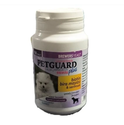 פטגארד טבליות ביוטין שמרי בירה ושום לגורים PETGUARD